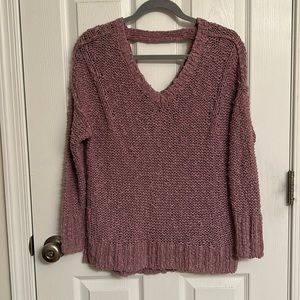 Hollister Pink Ribbed Knit Sweater V-neck Front Cut-out Back Cotton-Blend XS